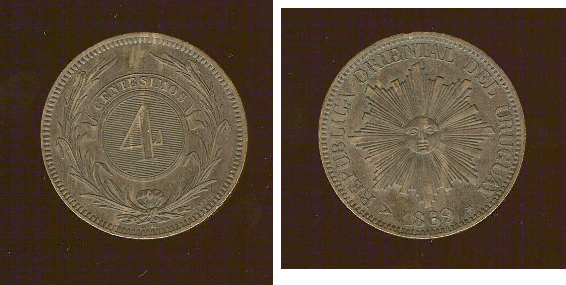 Uruguay 4 centesimos 1869H EF